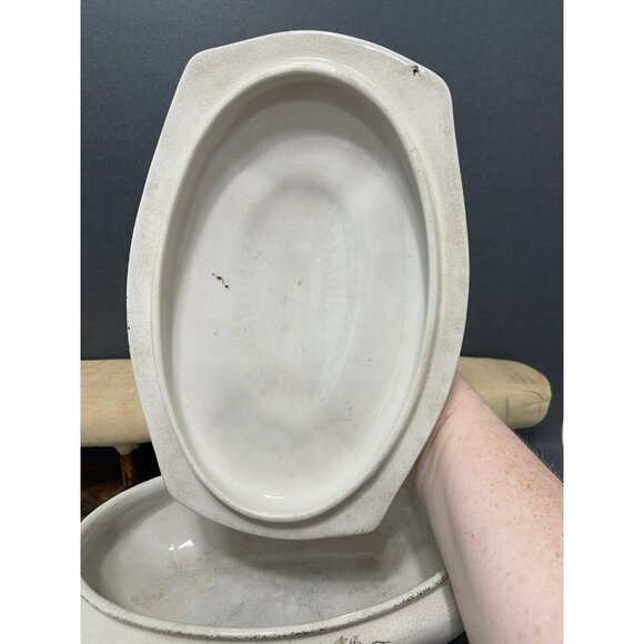 T.E.P.P. Co. Antique White Ironstone Covered Dish Tureen Crazed Stained Floral - Picture 7 of 16